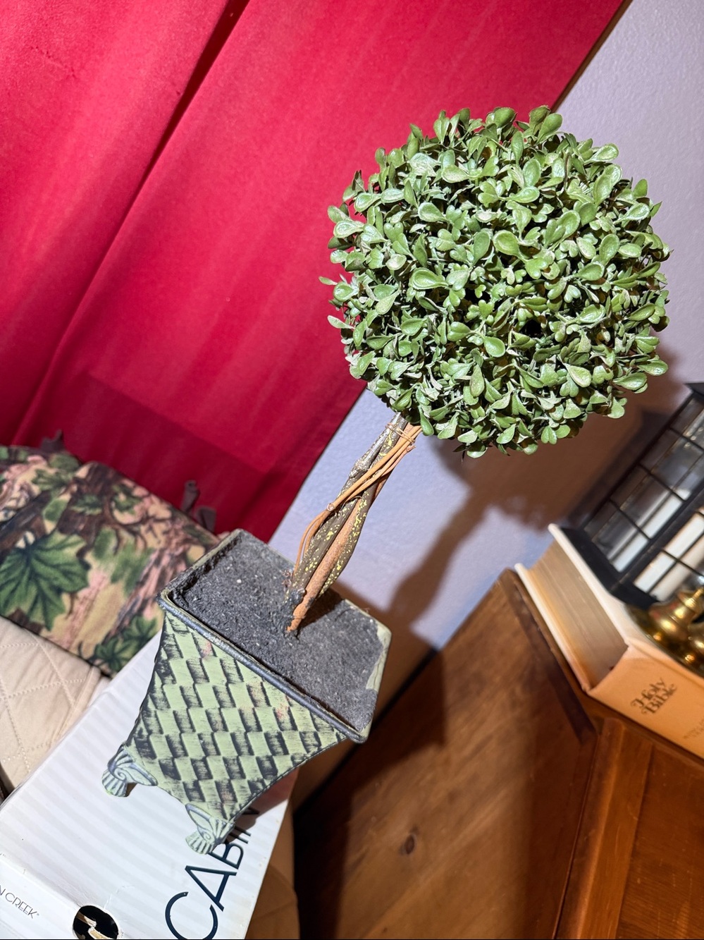 Decorative Green Topiary in Woven-Style Planter